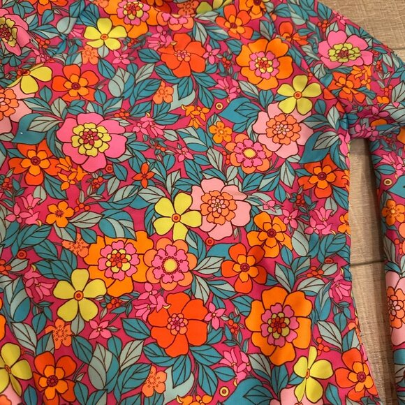 Girls Floral Long-Sleeve One-Piece Swimsuit XS By Cat & Jack Bright Multicolor - Picture 2 of 5